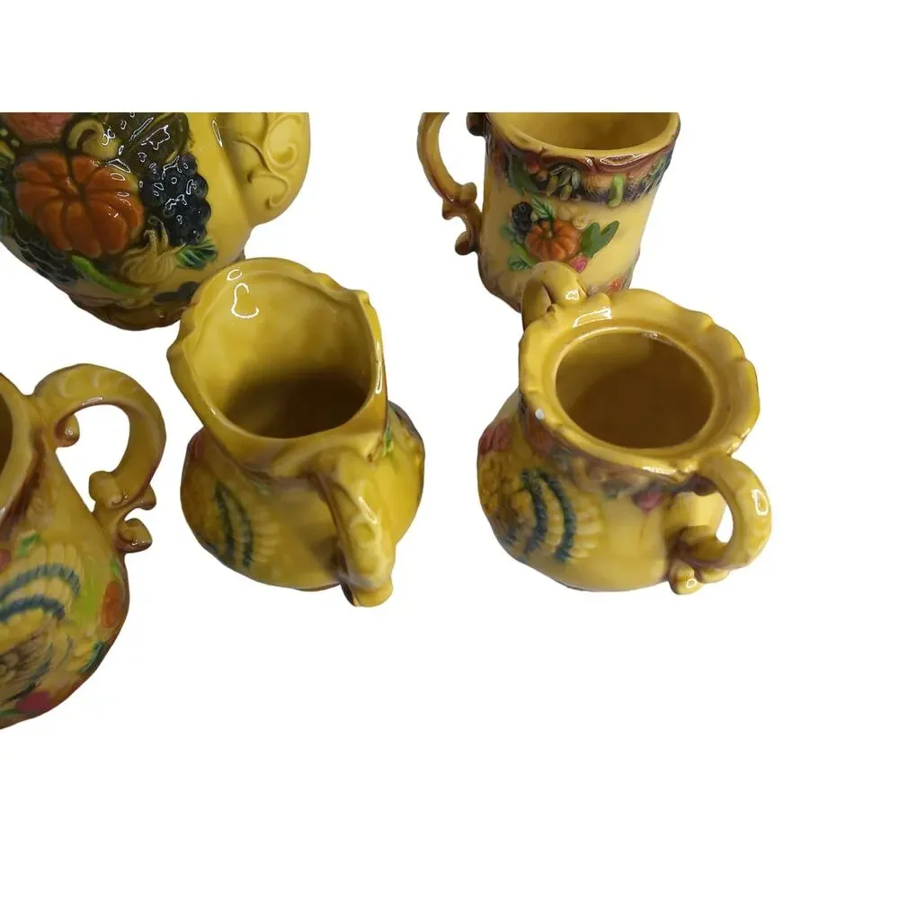 Vtg Napco Thanksgiving Turkey Coffee Pot Set Japan Harvest Ceramic Mugs Creamer